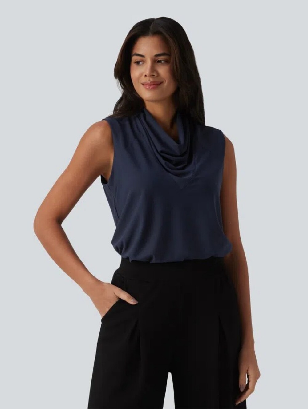 Halara Cowl Neck Sleeveless Work Blouse - Navy